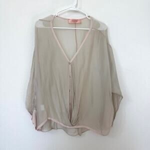 Scandal Italy Sheer Silk Blend Drape Blouse Boho Beige One Size Lagenlook Chic